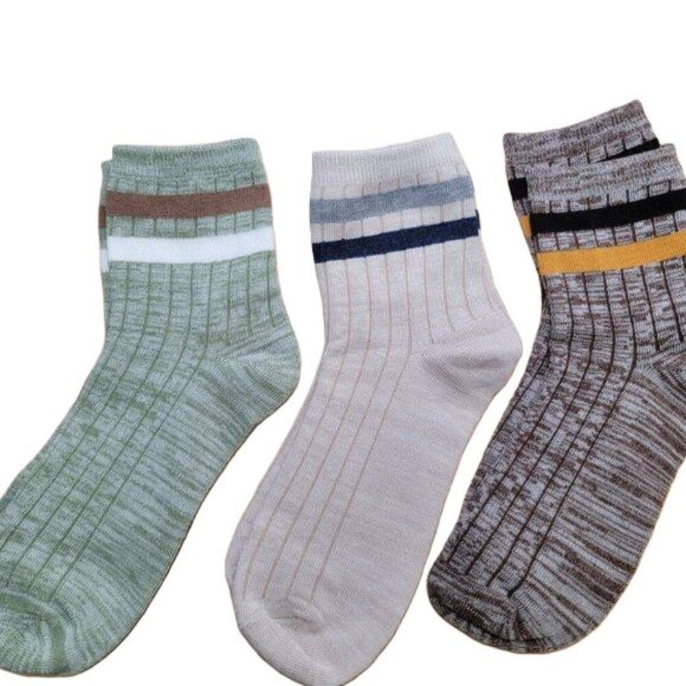 Winter Socks Stripe Tops 3 Pair Various Colors OS New